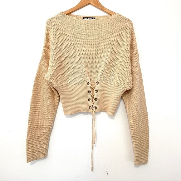 Ribbed Knit Corset Bustier Wide Neck Sweater Top - Picture 2 of 6